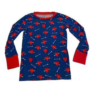 Little Bum Bums Blue and Red Heart Kids and Arrows PJ Shirt Bamboo Blend 5/6T
